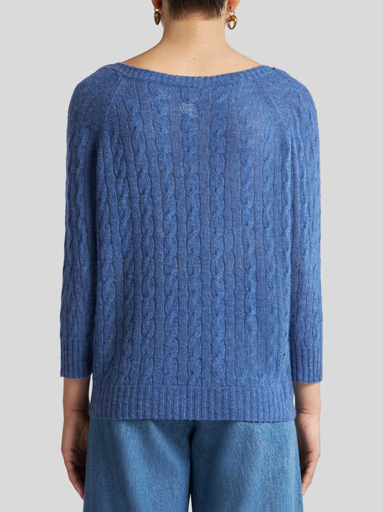 Etro , Cashmere Sweater With Three-quarter Sleeves, Woman, Navy Blue, Size 50 In Navy Blue