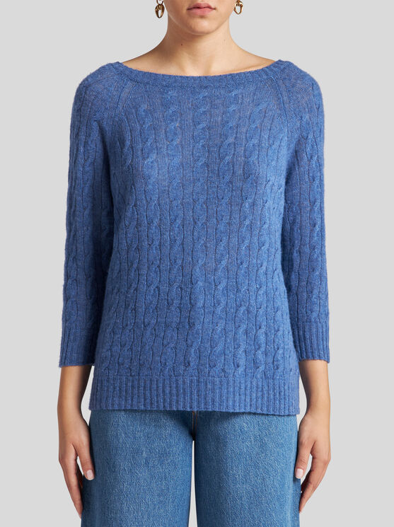 Etro , Cashmere Sweater With Three-quarter Sleeves, Woman, Navy Blue, Size 50 In Navy Blue