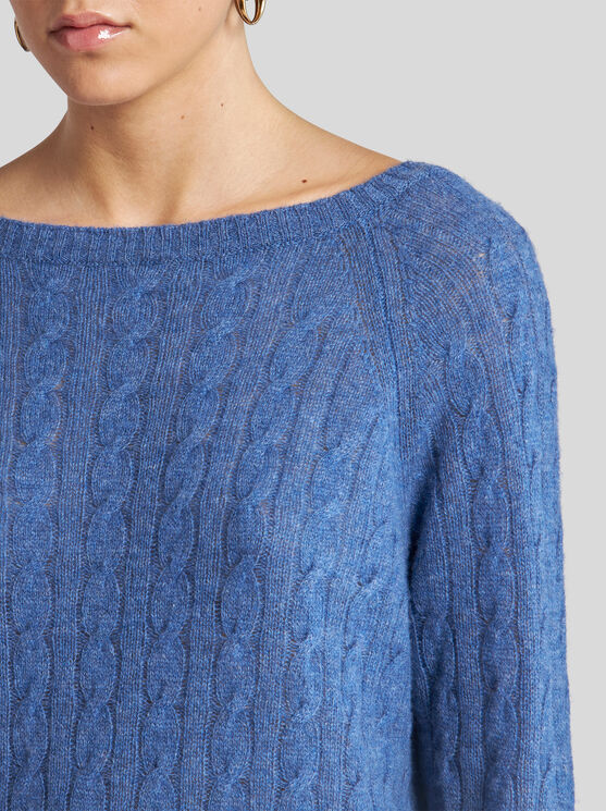 Etro , Cashmere Sweater With Three-quarter Sleeves, Woman, Navy Blue, Size 50 In Navy Blue
