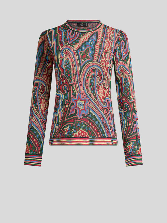Etro , Multicoloured Paisley Jacquard Sweater, Woman, Light Blue, Size 46 In Hellblau