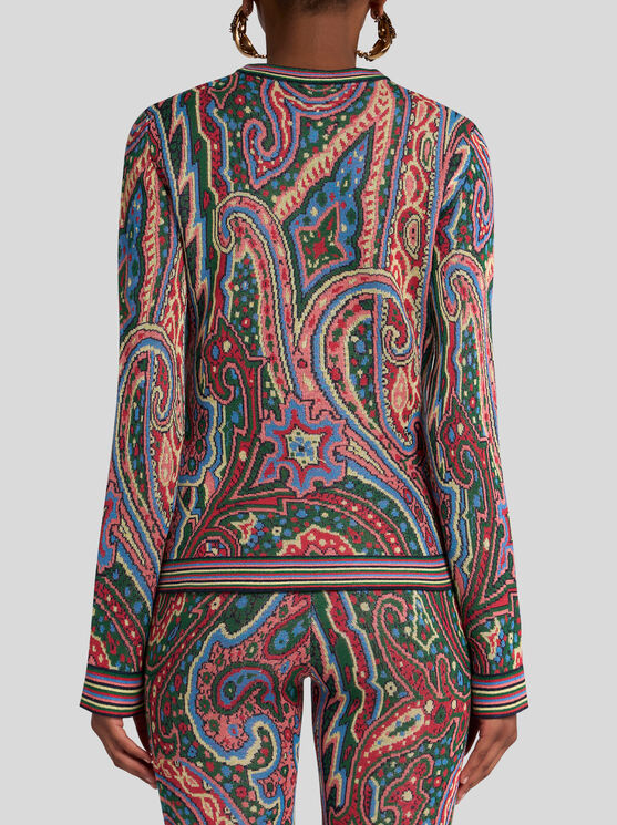 Etro , Multicoloured Paisley Jacquard Sweater, Woman, Light Blue, Size 46 In Hellblau