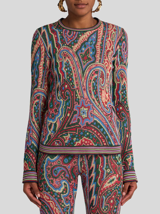 Etro , Multicoloured Paisley Jacquard Sweater, Woman, Light Blue, Size 46 In Hellblau