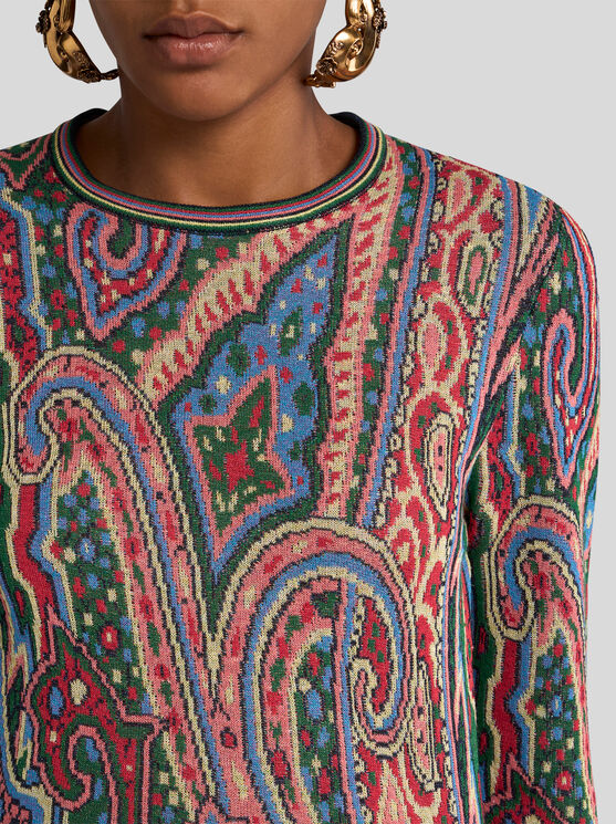 Etro , Multicoloured Paisley Jacquard Sweater, Woman, Light Blue, Size 46 In Hellblau
