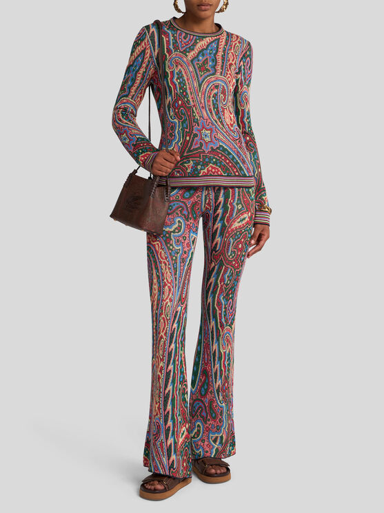 Etro , Multicoloured Paisley Jacquard Sweater, Woman, Light Blue, Size 46 In Hellblau