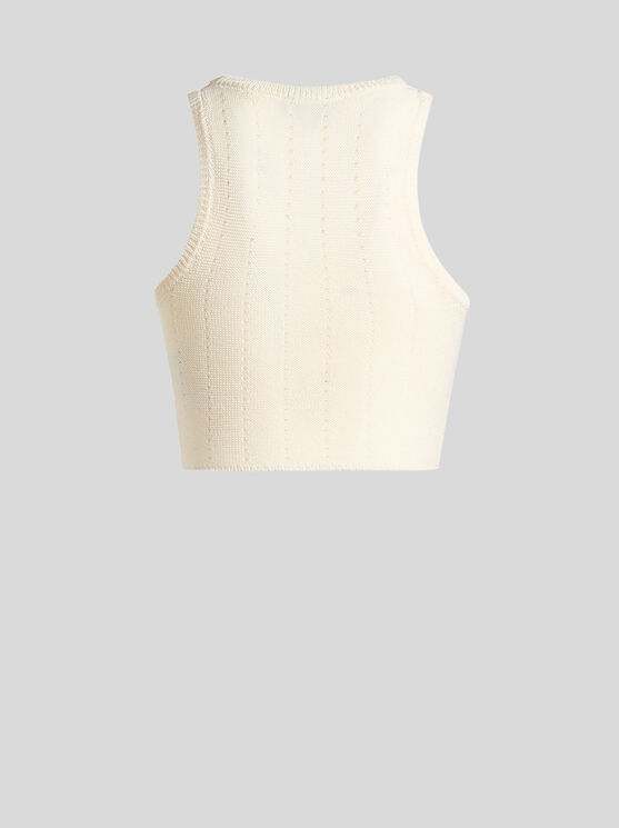 Etro Ivory Knitted Crop Top With Openwork Pattern In White