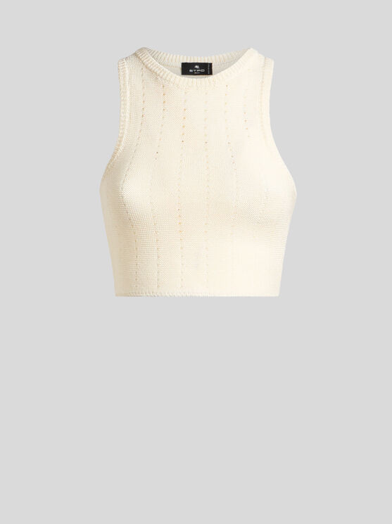 Etro Ivory Knitted Crop Top With Openwork Pattern In White