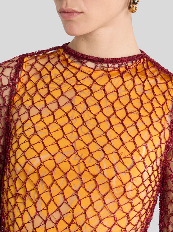 Etro , Mesh-effect Long-sleeved Sweater, Woman, Orange, Size 46 In Orange
