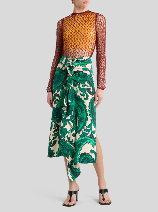 Etro , Mesh-effect Long-sleeved Sweater, Woman, Orange, Size 46 In Orange