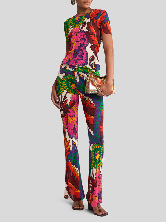 Etro Ribbed T-shirt With Multicoloured Floral Print In Multicolour