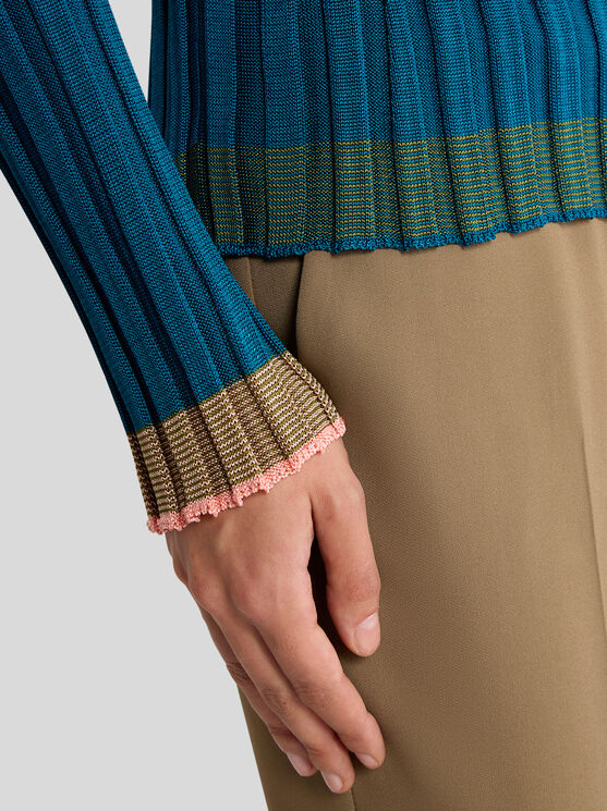 Etro , Ribbed Sweater, Woman, Blue, Size 50 In Blue