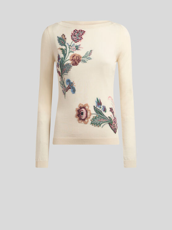 Etro Wool-blend Jacquard Sweater In White