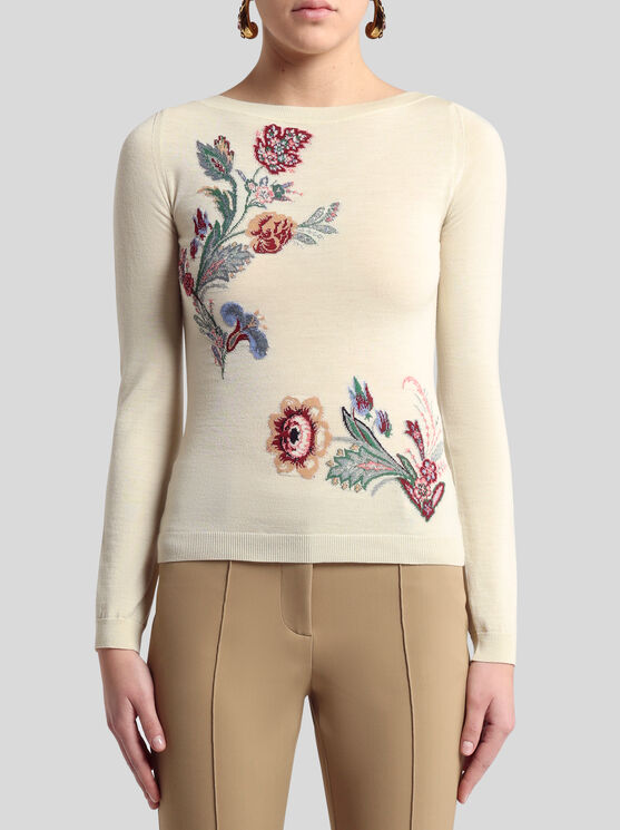 Etro Wool-blend Jacquard Sweater In White