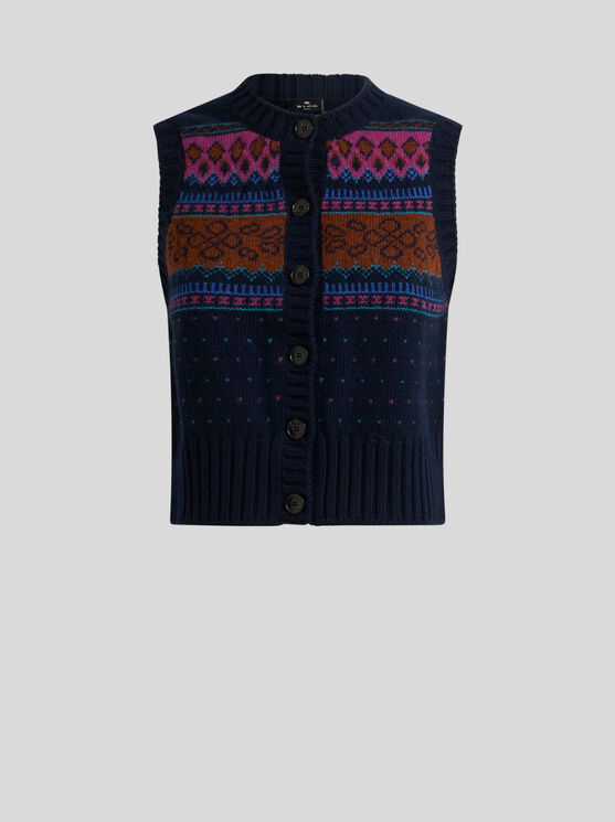 Etro , Wool Jacquard Waistcoat, Woman, Size 48 In Multi