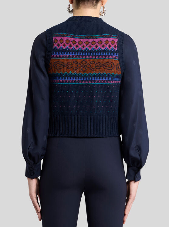 Etro , Wool Jacquard Waistcoat, Woman, Size 48 In Multi
