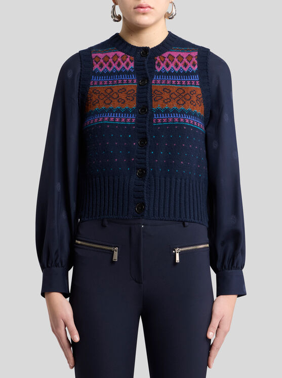 Etro , Wool Jacquard Waistcoat, Woman, Size 48 In Multi