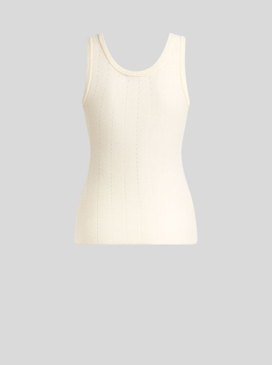 Etro Textured Knit Scoop Neck Sleeveless Top In White