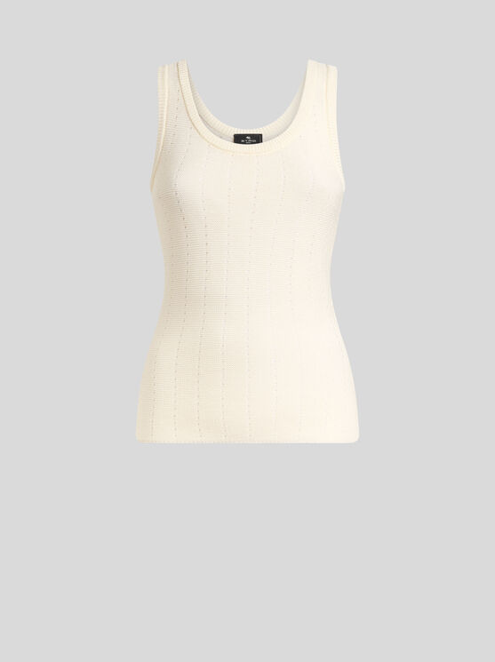 Etro Textured Knit Scoop Neck Sleeveless Top In White