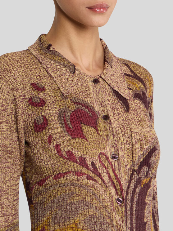 Etro Ribbed Wool Cardigan With Daffodil Motif In Brown
