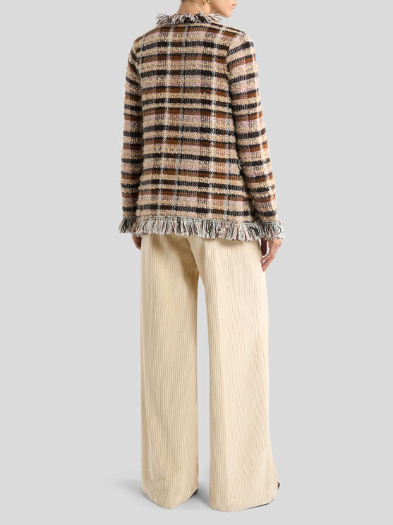 Etro , Wool-blend Jacquard Jacket With Fringing, Woman, Multicolour, Size 50 In Multi