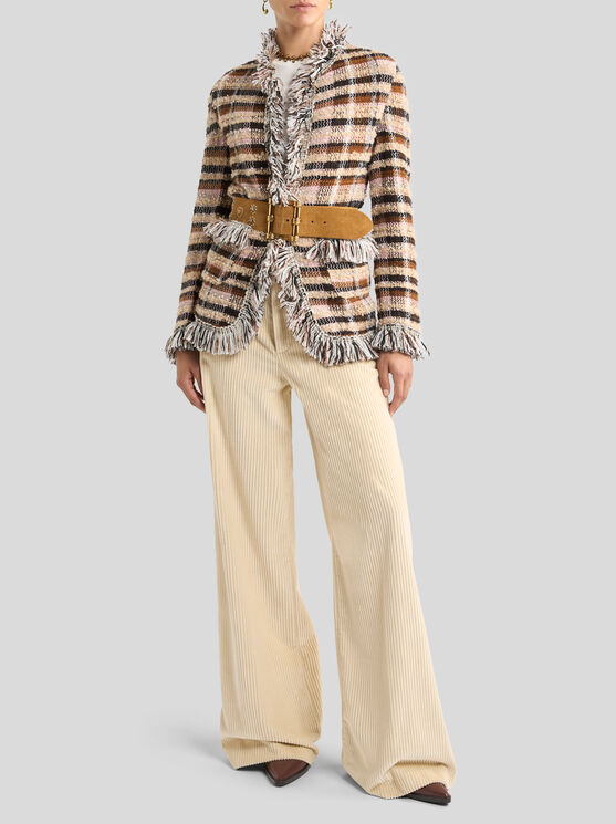 Etro , Wool-blend Jacquard Jacket With Fringing, Woman, Multicolour, Size 50 In Multi
