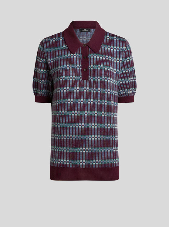 Etro , Poloshirt Aus Einer Wollmischung Mit Jacquard-muster, Damen, Bordeaux, Grösse 46 In Burgundy