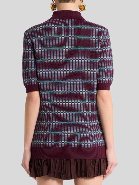 Etro , Poloshirt Aus Einer Wollmischung Mit Jacquard-muster, Damen, Bordeaux, Grösse 46 In Burgundy