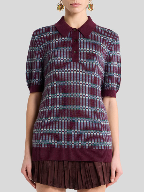 Etro , Poloshirt Aus Einer Wollmischung Mit Jacquard-muster, Damen, Bordeaux, Grösse 46 In Burgundy