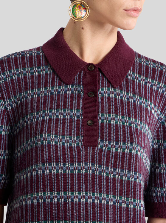 Etro , Poloshirt Aus Einer Wollmischung Mit Jacquard-muster, Damen, Bordeaux, Grösse 46 In Burgundy