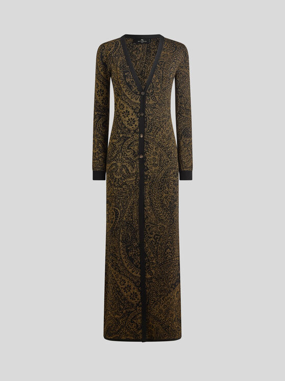 Etro , Maxi Cardigan In Wool-blend Jacquard With Metallic Paisley Motif, Woman, Gold, Size 48 In Multi