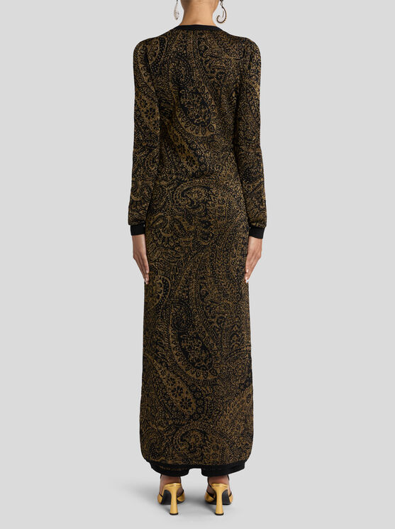 Etro , Maxi Cardigan In Wool-blend Jacquard With Metallic Paisley Motif, Woman, Gold, Size 48 In Multi