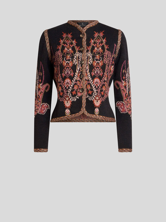 Etro , Cropped Jacquard-cardigan Aus Einer Wollmischung Mit Paisley-motiv, Damen, Schwarz, Grösse 50 In Black
