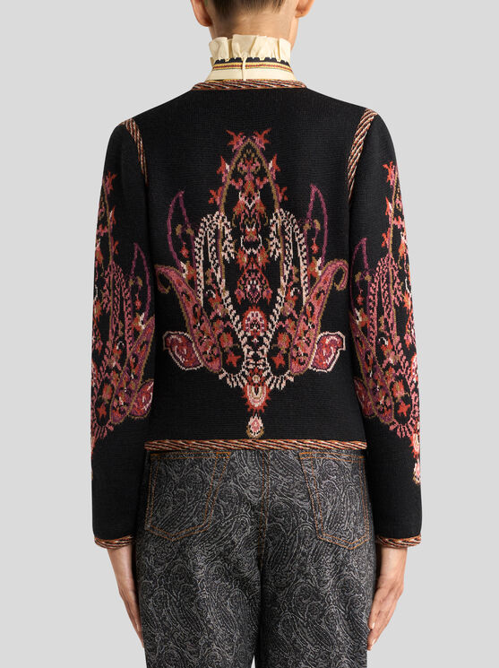 Etro , Cropped Jacquard-cardigan Aus Einer Wollmischung Mit Paisley-motiv, Damen, Schwarz, Grösse 50 In Black
