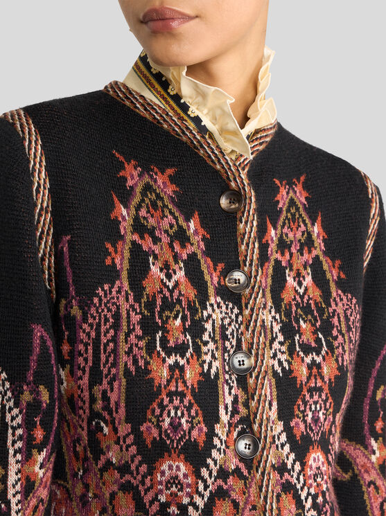 Etro , Cropped Jacquard-cardigan Aus Einer Wollmischung Mit Paisley-motiv, Damen, Schwarz, Grösse 50 In Black