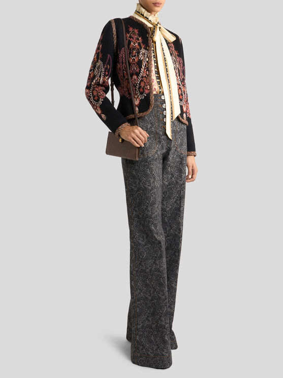 Etro , Cropped Jacquard-cardigan Aus Einer Wollmischung Mit Paisley-motiv, Damen, Schwarz, Grösse 50 In Black