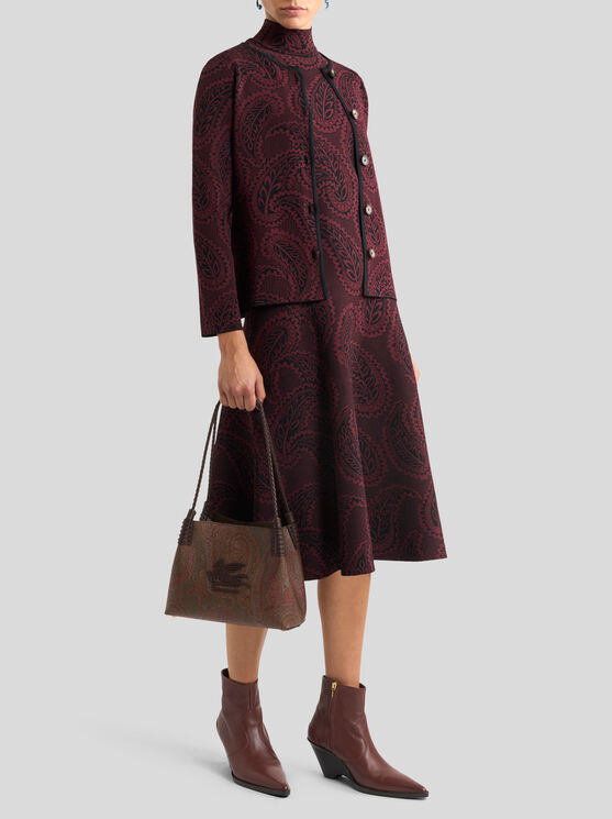 Etro , Jacquard-cardigan Mit Paisley-foliage-motiv, Damen, Bordeaux, Grösse 50 In Burgundy