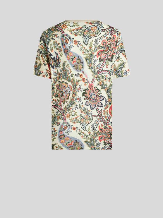 Shop Etro Cotton T-shirt With Print In Beige