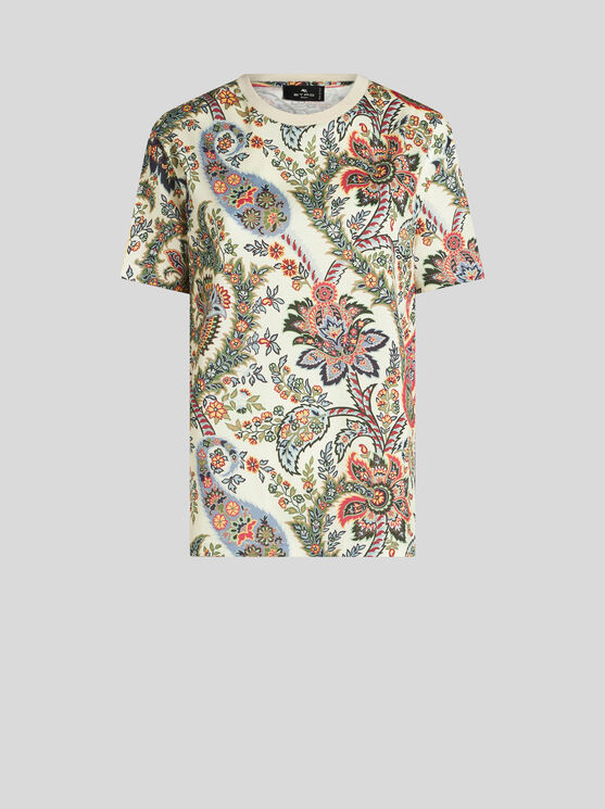 Shop Etro Cotton T-shirt With Print In Beige