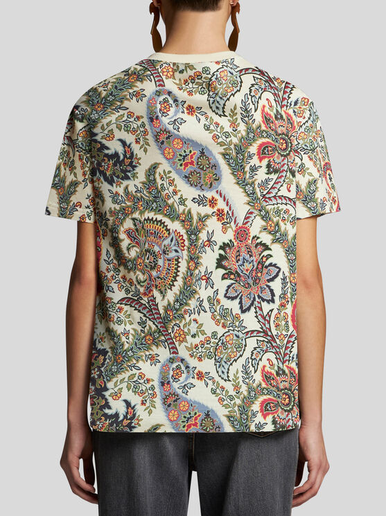 Shop Etro Cotton T-shirt With Print In Beige