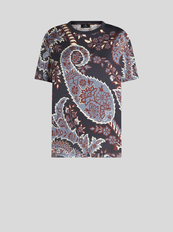 Shop Etro Paisley-t-shirt Aus Baumwolle In Navyblau