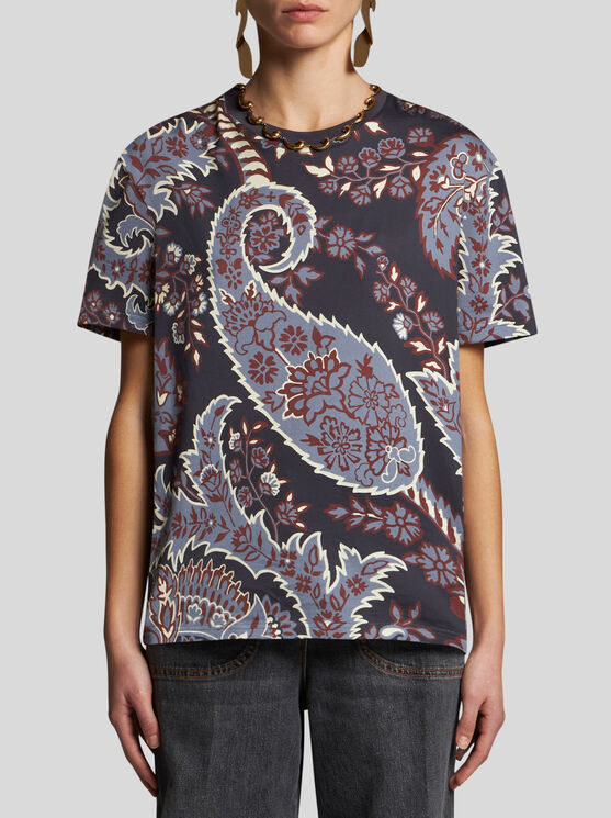 Shop Etro Paisley-t-shirt Aus Baumwolle In Navyblau