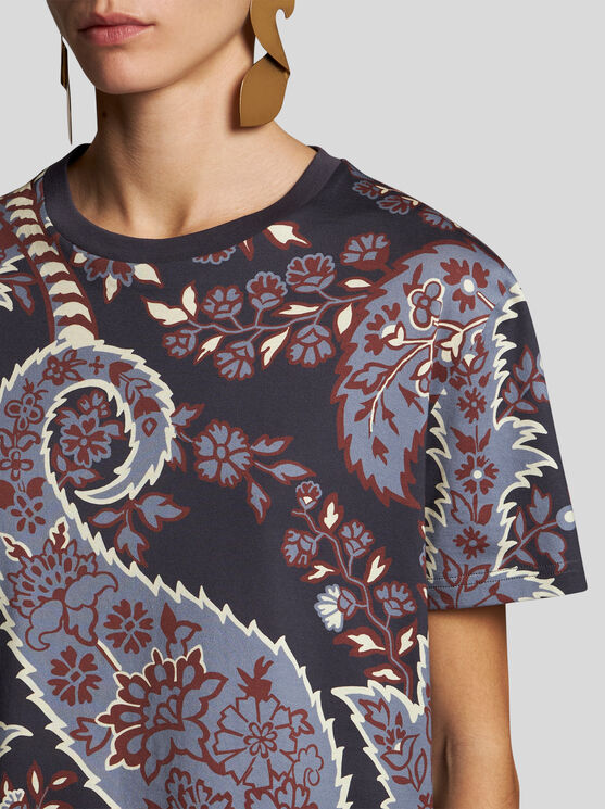 Shop Etro Paisley-t-shirt Aus Baumwolle In Navyblau