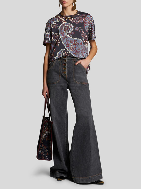 Shop Etro Paisley-t-shirt Aus Baumwolle In Navyblau