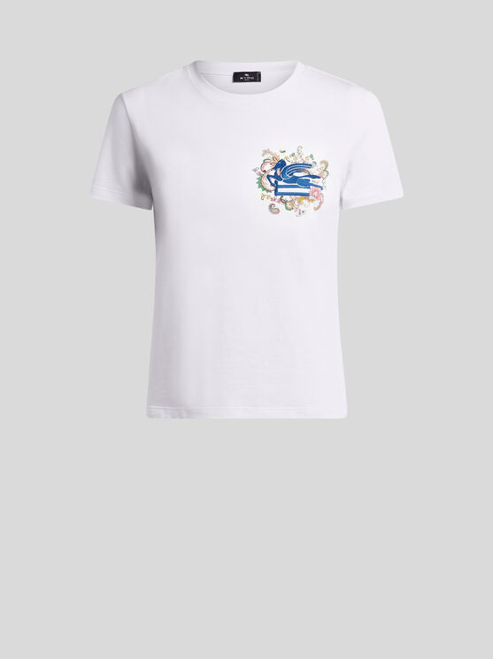 Etro T-shirt Mit Aufgesticktem Pegaso Und Monogramm In Weiss