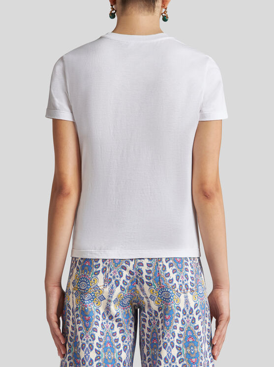 Etro T-shirt Mit Aufgesticktem Pegaso Und Monogramm In Weiss