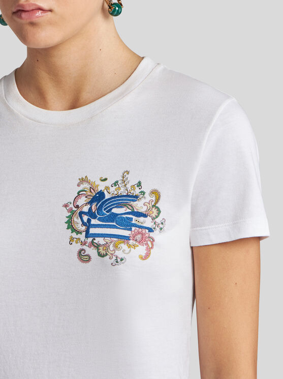 Etro T-shirt Mit Aufgesticktem Pegaso Und Monogramm In Weiss