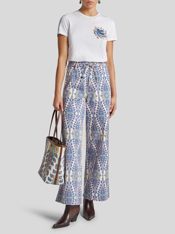 Etro T-shirt Mit Aufgesticktem Pegaso Und Monogramm In Weiss