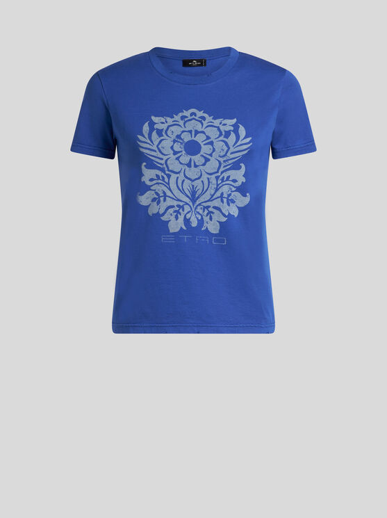 Etro T-shirt Aus Jersey Mit Blumen-print In Elektroblau