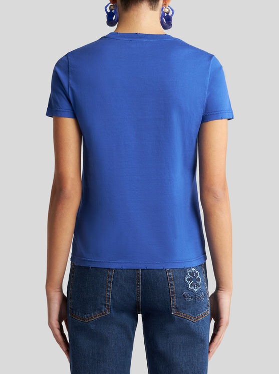 Etro T-shirt Aus Jersey Mit Blumen-print In Elektroblau