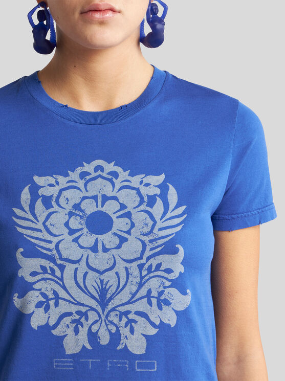 Etro T-shirt Aus Jersey Mit Blumen-print In Elektroblau
