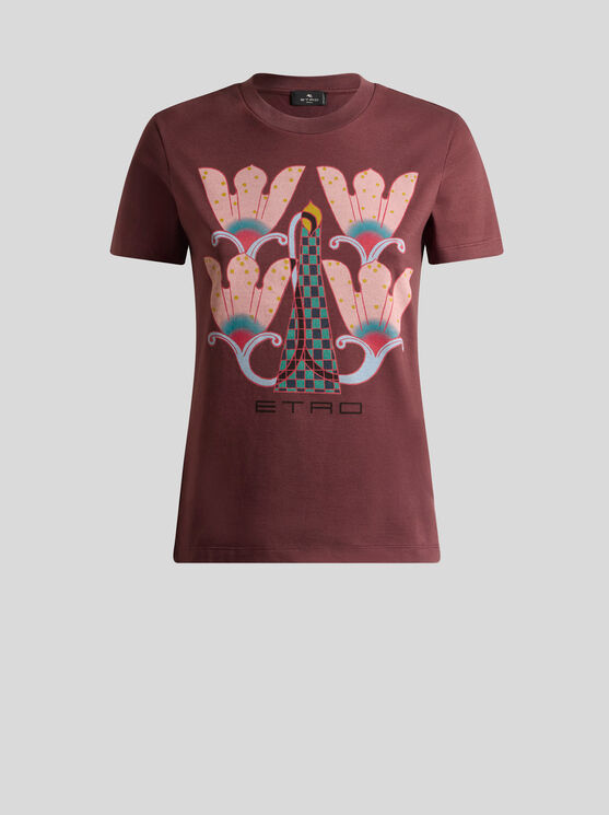 Etro Printed Cotton T-shirt In Burgundy In Burgundy
